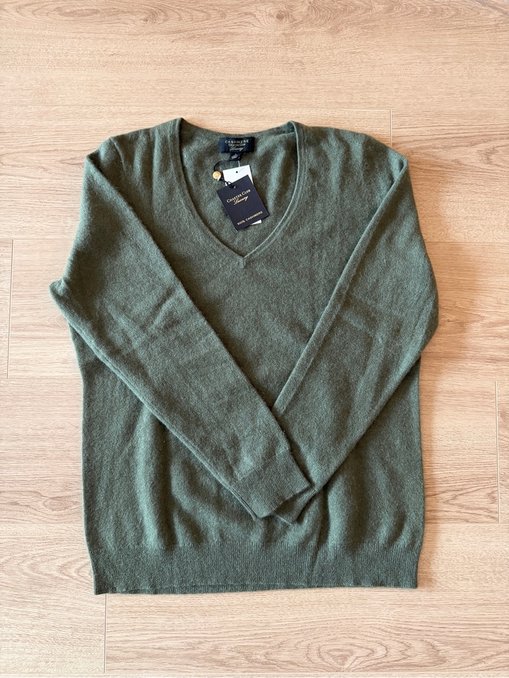 Charter Club Olive V‑Neck 100% Cashmere Sweater